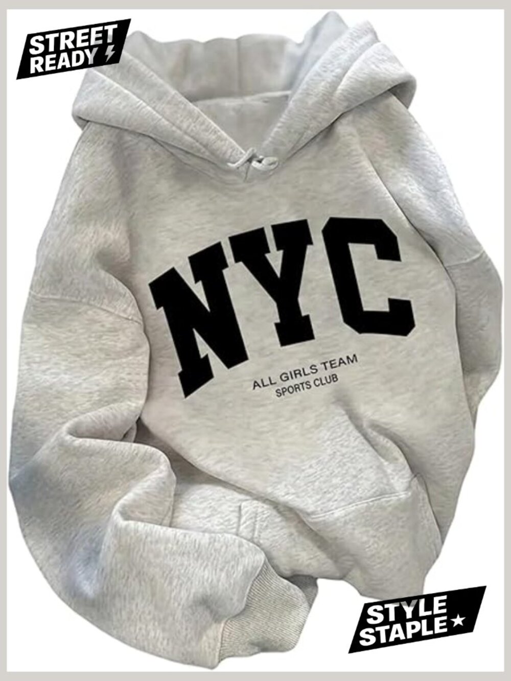 Oversized Letter Graphic Drawstring Hoodie Sweatshirt Thermal Lined Pullover